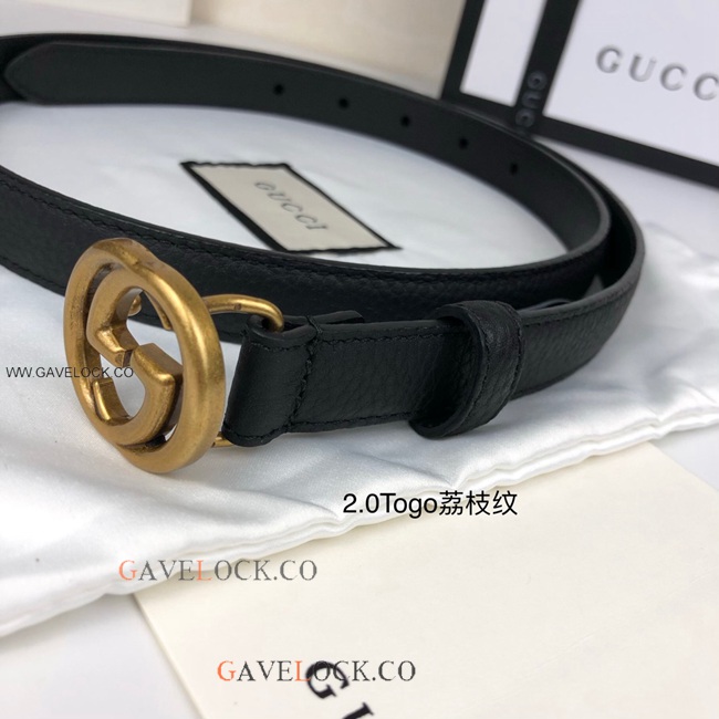 Gucci Togo Leather Belt Retro Gold GG Buckle Size 20mm